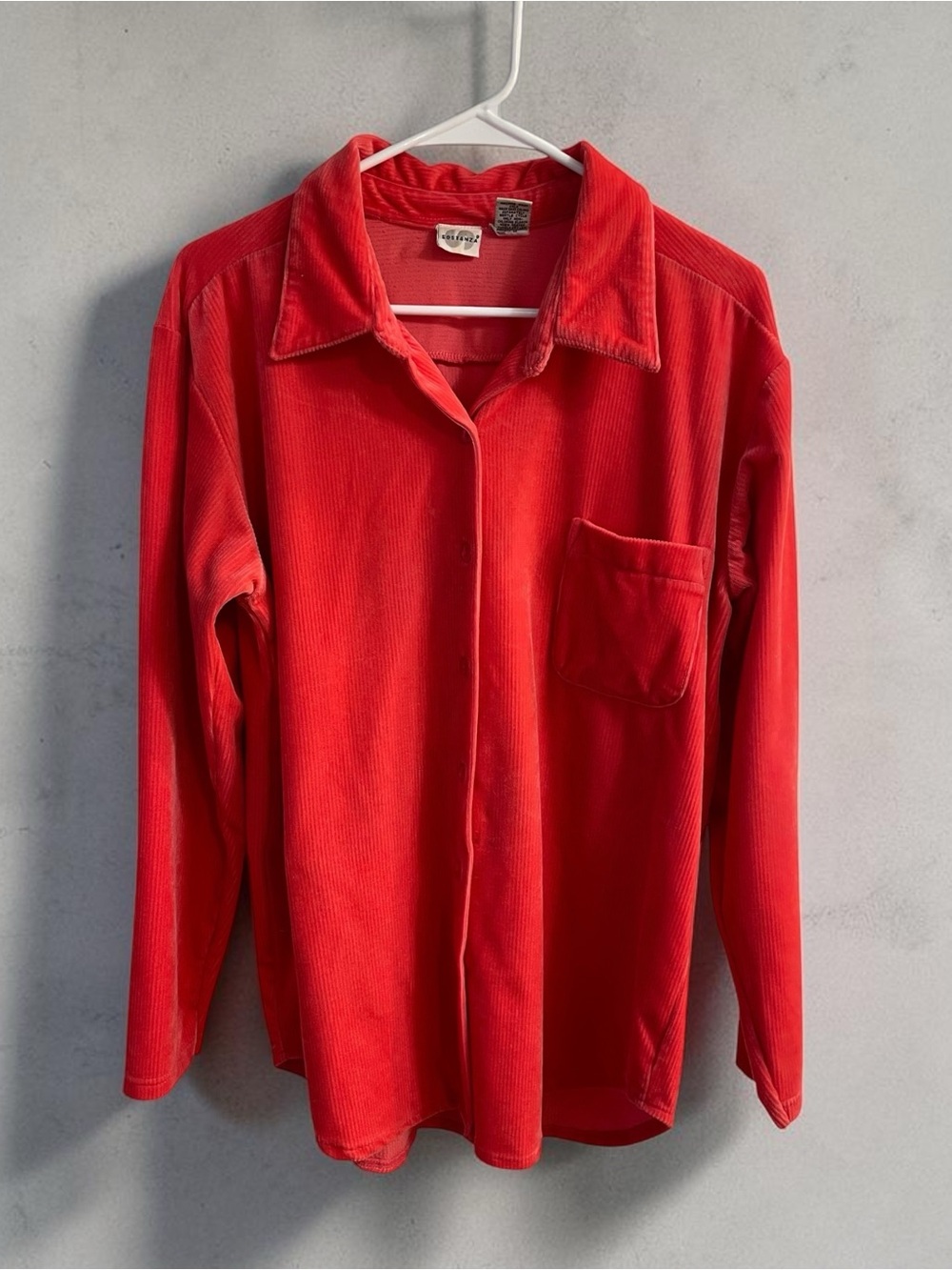 Vintage Y2K Sostanza Coral Velour Button Up Shirt Oversized Pocket Top Women’s S
